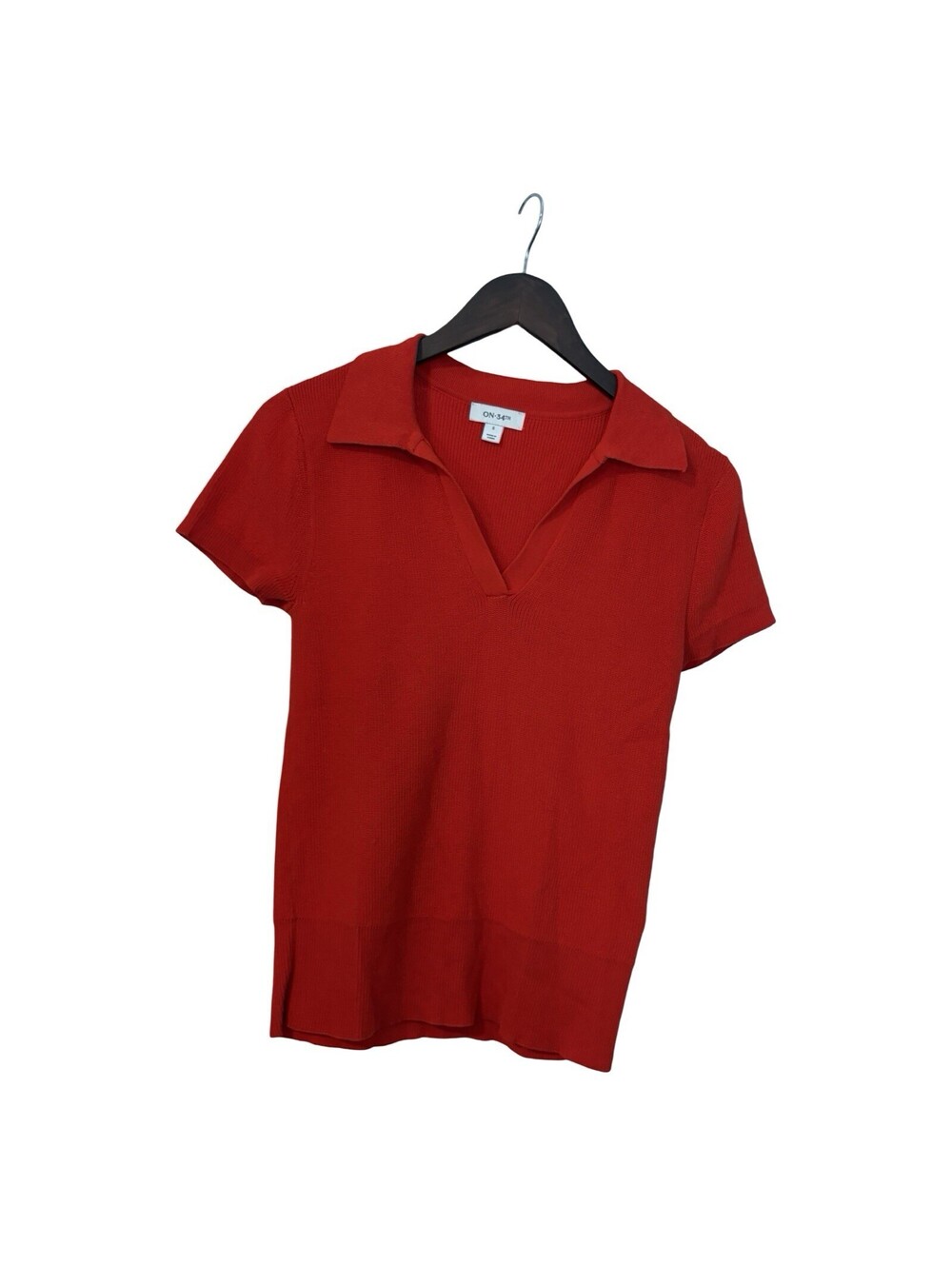 On 34th Pullover Sweater Women’s Size SMALL Short Sleeve Collar V-Neck Red